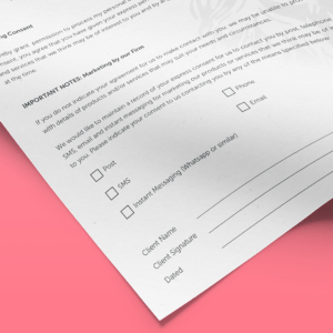 A GDPR compliant form detailing customer marketing opt-in preferences.